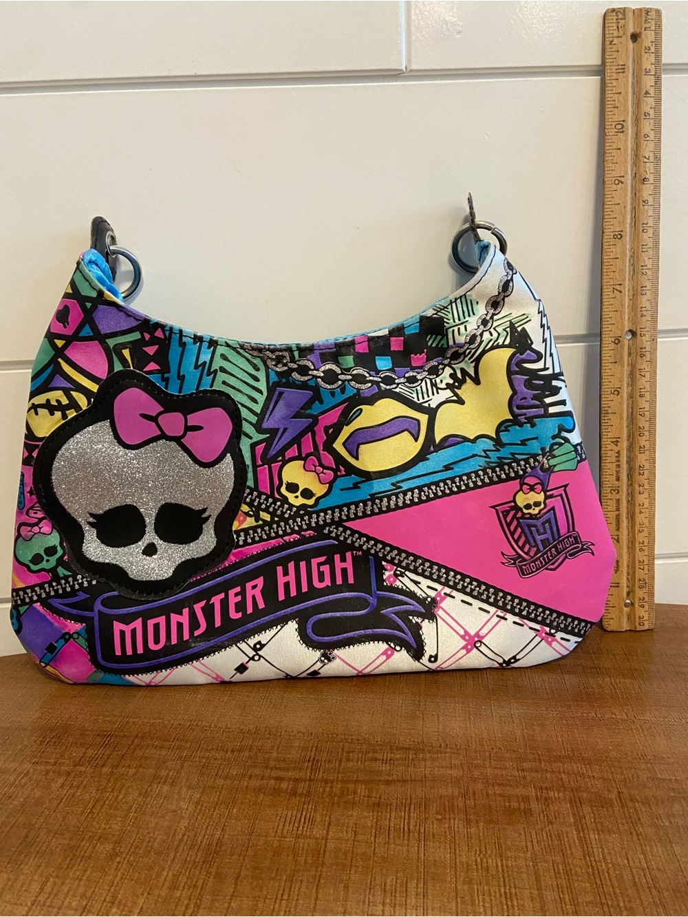 monster high Neon Pink Graphic Shoulder Bag with Skull Motif